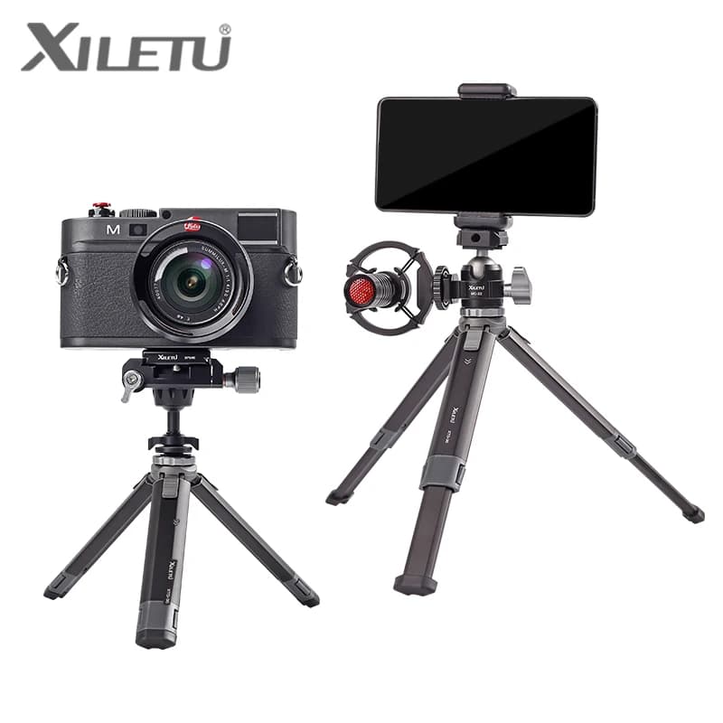 XILETU Mini Treppiede in Alluminio 3KG 360 ° Supporto da tavolo telescopico con testa a sfera e attacco a ventosa da 1/4'' per telefono e fotocamera, ideale per riprese vlog