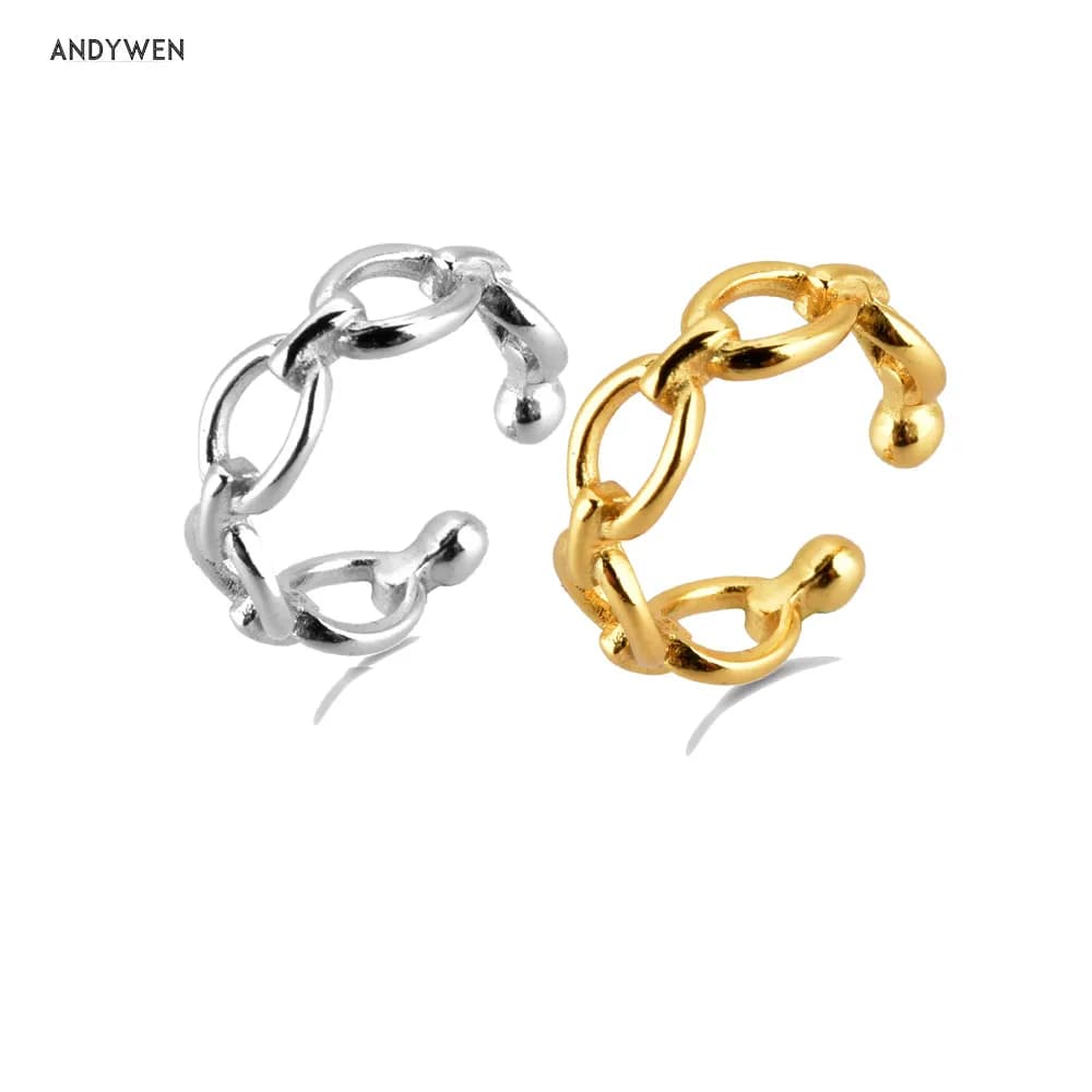 ANDYWEN 925 Sterling Silver Plain Chain Ear Cuff Women Luxury Earcuff Lock clip Non penetranti 2020 Rock Punk Slim Jewelry