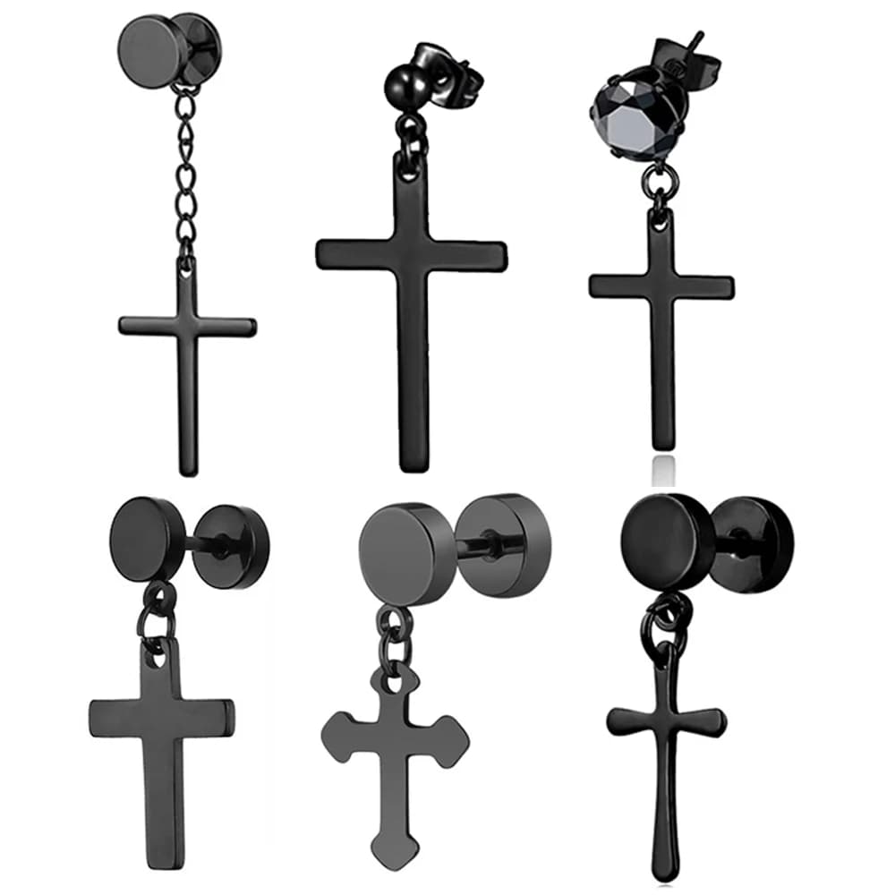 1 pezzo punk gotico orecchino a bottone in acciaio inossidabile croce rotonda orecchio finto conico manubri moda donna uomo gioielli rock