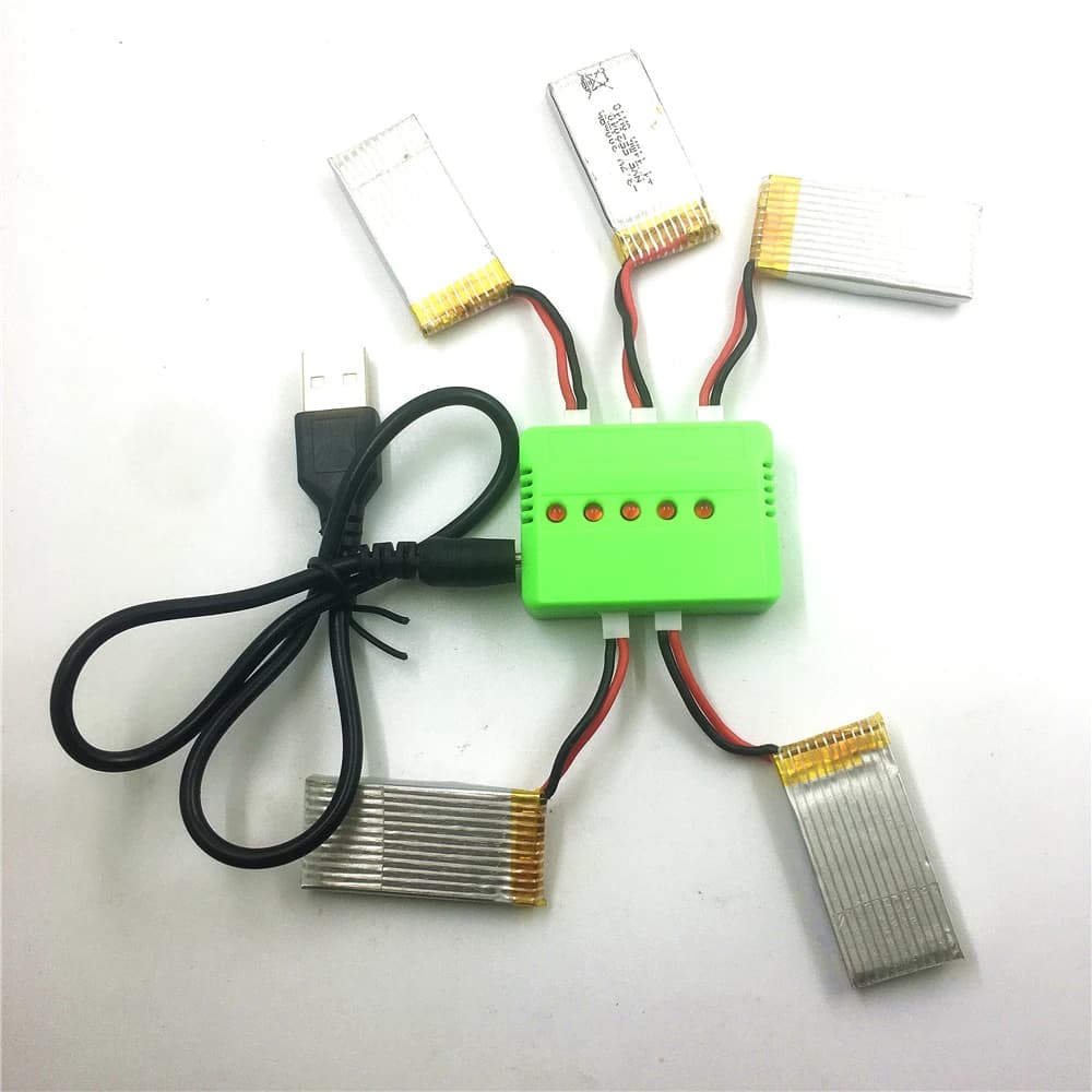 Batteria Lipo 5PCS 3.7v 300mAh e caricabatterie USB 5 IN 1 per accessori per elicotteri Wltoys WL Tech V911s RC
