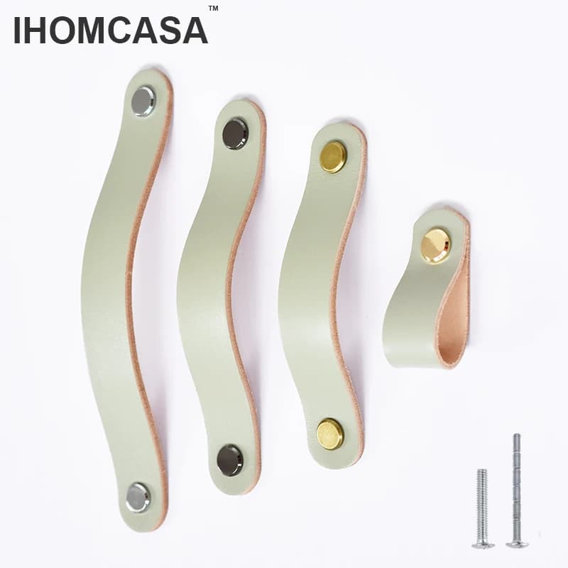 IHOMCASA Maniglia in pelle di vacchetta grigia Mobili in stile moderno nordico Cassetto Manopole per porte per bambini Armadio da cucina Scarpiera Maniglie in pelle