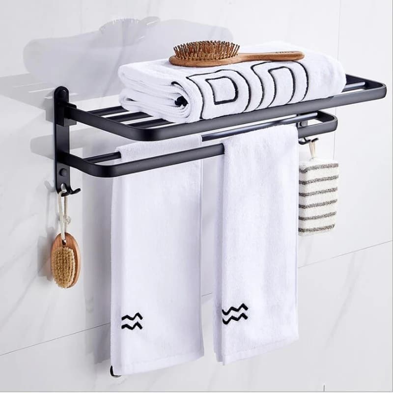 Mensola da bagno Porta asciugamani Mensola da toilette Porta doccia Gancio da bagno Appendiabiti Porta asciugamani Mensola portaoggetti nera opaca Organizzatore da parete
