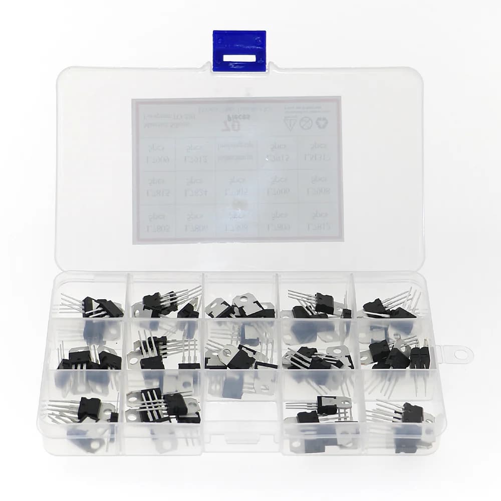 70 pezzi 14 valori L7805 - LM317 Kit transistor regolatore di tensione con scatola di immagazzinaggio