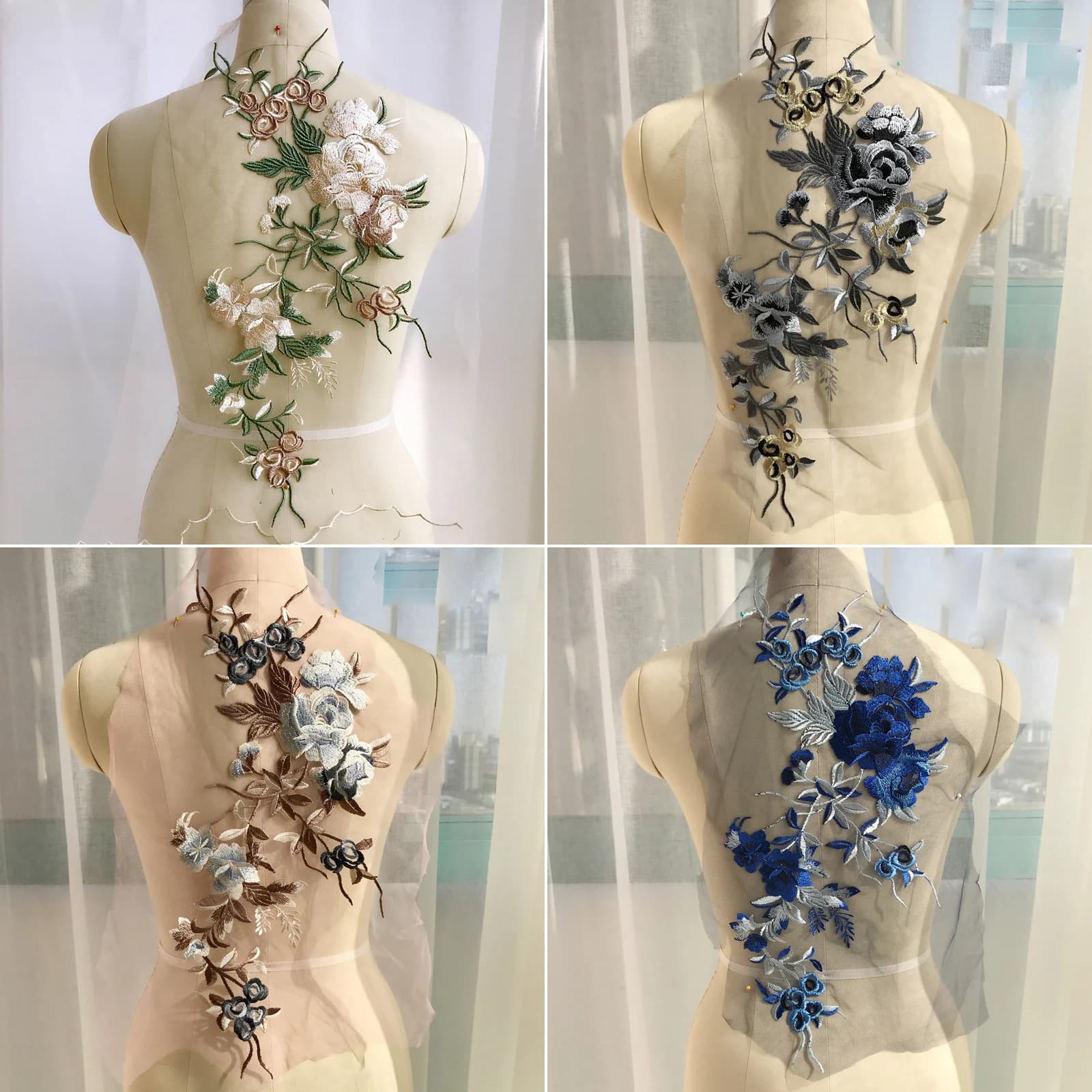 Abito da sposa con applicazioni di fiori rosa marrone, toppe di fiori, ricamo, rete, pizzo, accessori, scrapbooking