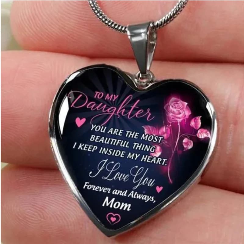 To My Daughter Love Dad Mom Heart Necklace Flower Inspirational Letter Necklaces Chokers Jewelry