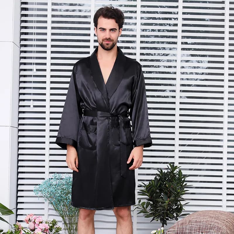Men's Dress with Shorts 2 Pieces Silk Kimono Silk Satin Dress Home Clothes Sexy Hombre Robe Male M-5XL