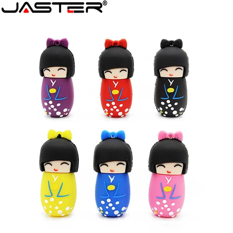 JASTER Cartoon Kimono giapponese Doll Pen drive 128GB Regali in silicone per bambini Chiavetta USB 64GB Pretty Memory Stick 32GB