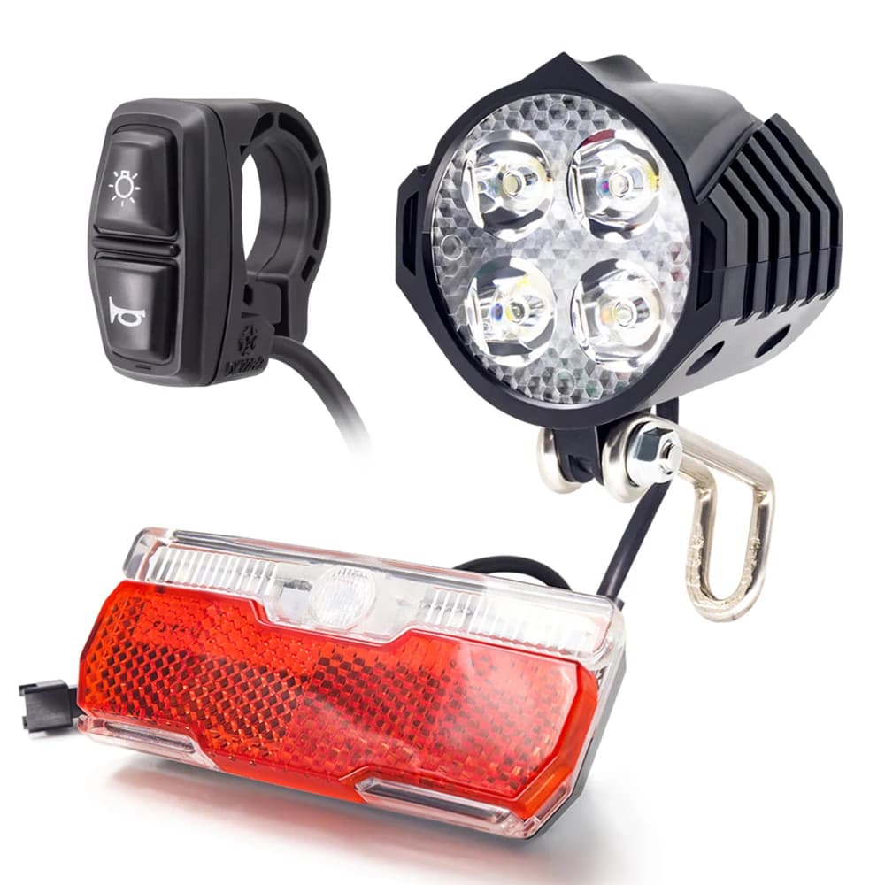 WEXPLORE Elettrico Anteriore Della Bici e Ebike Luce Posteriore Set di Ingresso 12V 24V 36V 48V 60V built-in Altoparlante E-Bici Del Faro Del Faro E Fanale posteriore