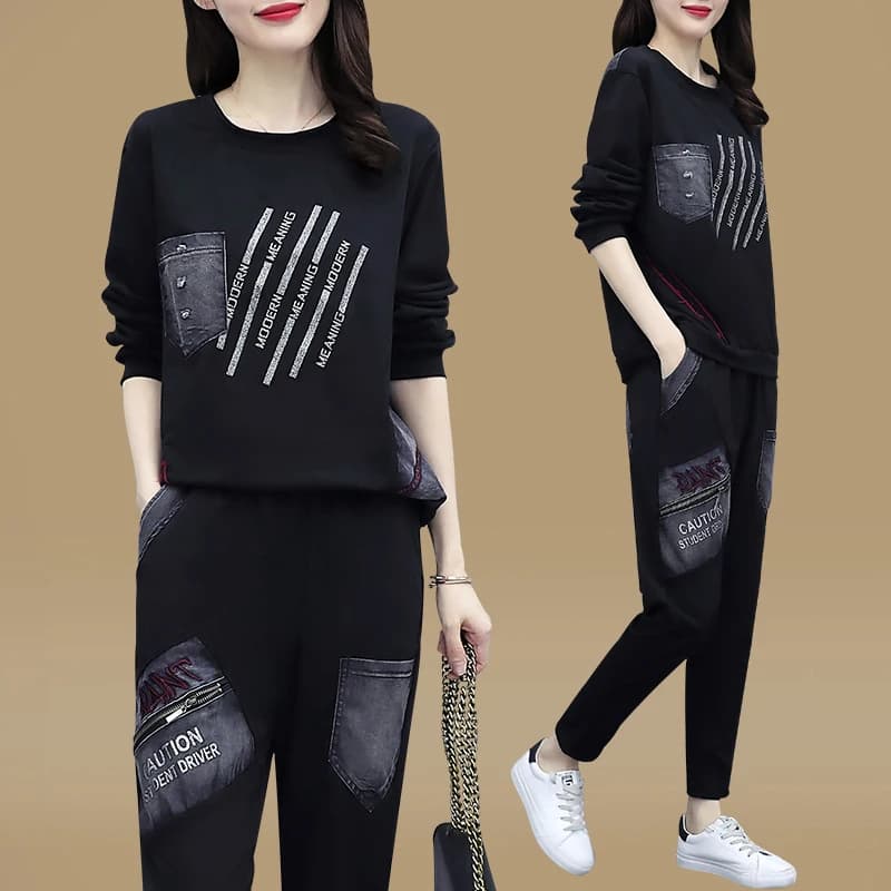 Fashion Ladies Suit Sport 2026 Spring Autumn New Long Sleeves T-Shirt Top @ Pants Casual Women's Sets 2-Piece Sportswear 4XL