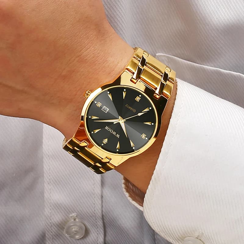 WWOOR Orologi da uomo Orologio al quarzo in oro di lusso Orologio da polso da uomo con data automatica Orologio sportivo da uomo impermeabile Relogio Masculino