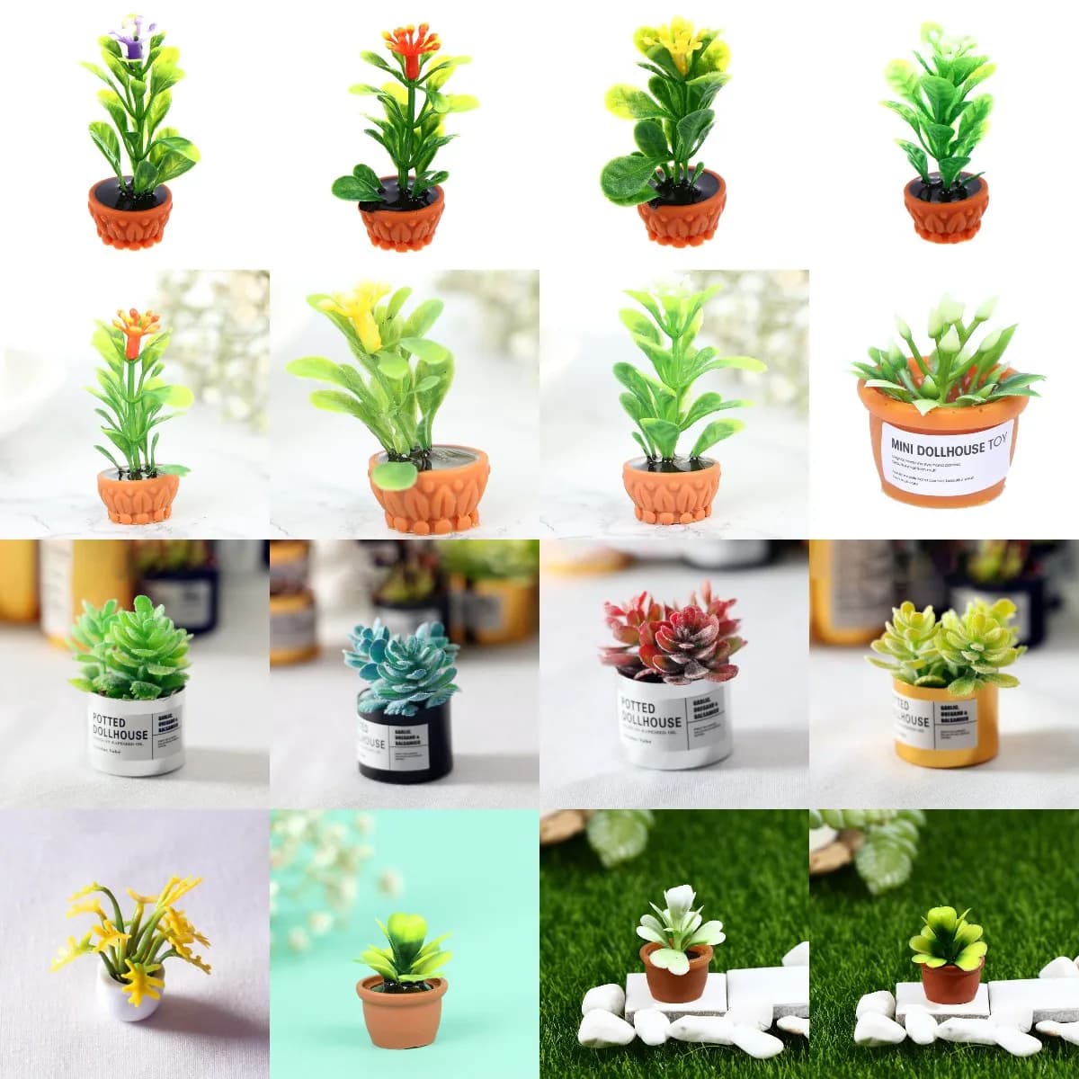 1Pc Doll House Miniature Vase Artificial Flowers Green Vase Plants For Kids Home Decoration DIY Doll House Mobile Toy