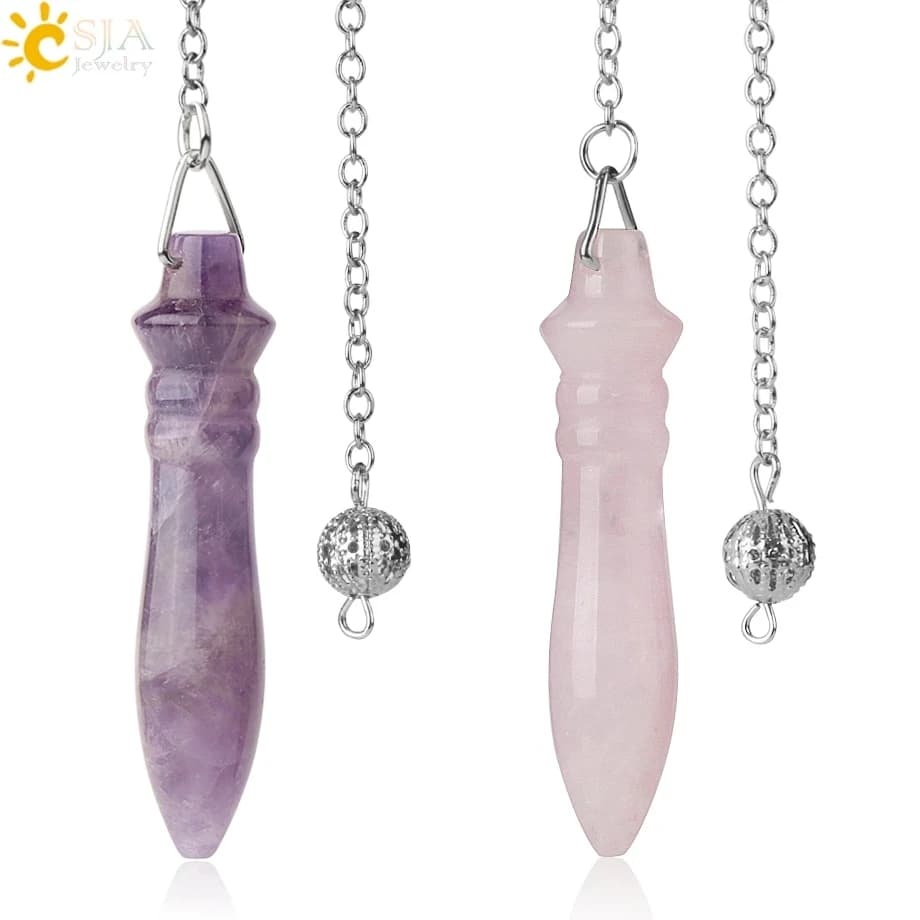CSJA Pietra Naturale Pendolo Ametista Occhio di Tigre Quarzo Rosa Cristallo Trasparente Reiki Amuleto per Dowsing Divinazione Gioielli G308