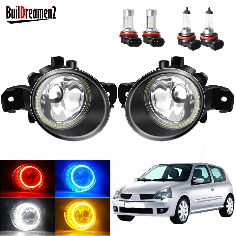 Gruppo fendinebbia Angel Eye per Renault Clio 2/II Hatchback Van 1998-2004 fendinebbia paraurti anteriore auto con anello Halo DRL H11 12V