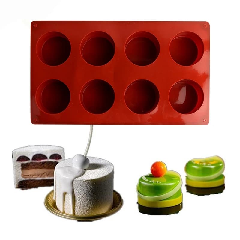 Stampo per torta in silicone antiaderente a forma 3D rotonda piccola a 8 fori per la cottura di gelatina fai da te, muffin, mousse, gelato, cioccolato