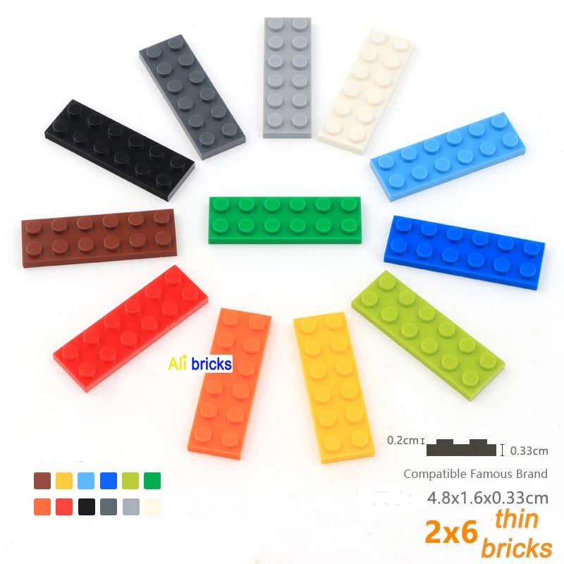 10 pz/lotto blocchi fai da te mattoni da costruzione sottile 2X6 assemblaggio educativo giocattoli da costruzione per bambini dimensioni compatibile con il marchio