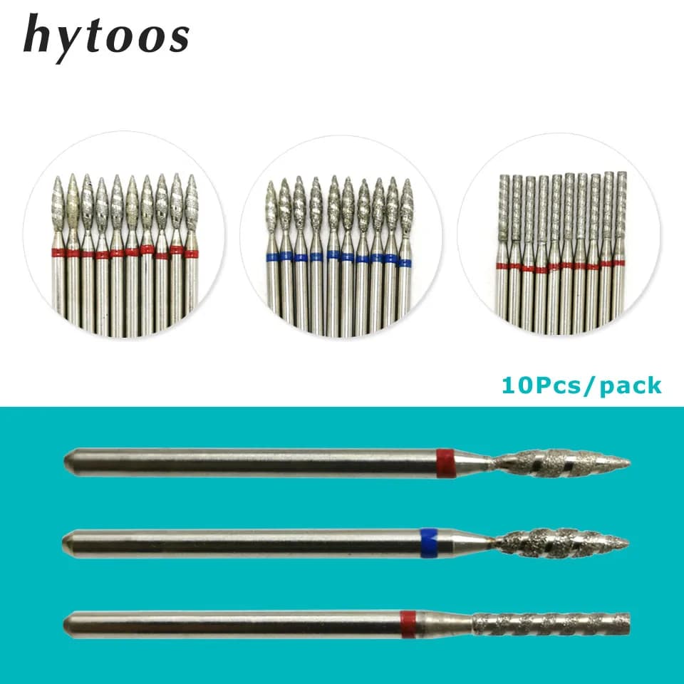 HYTOOS 10 Pz Tornado Flame Punte da trapano per unghie Frese diamantate per manicure Cuticole Pulite Burr Diamond Mill Unghie Accessori Strumento