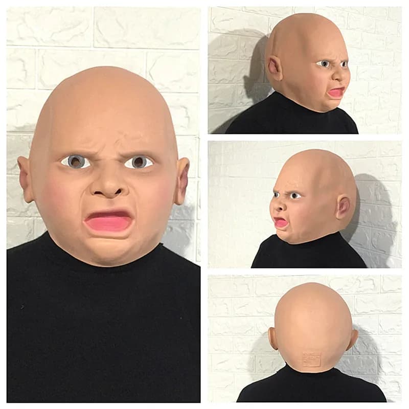 Maschera divertente pianto bambino Halloween Cosplay Prop Party Latex Angry Baby mask performance sul palco giocattoli divertenti