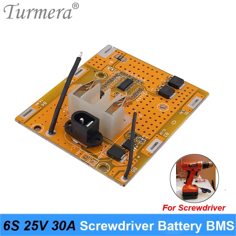 Scheda batteria al litio Turmera 6S 20V 25V 30A BMS con bilanciamento per cacciavite 24V 25V Shurik e batteria aspirapolvere