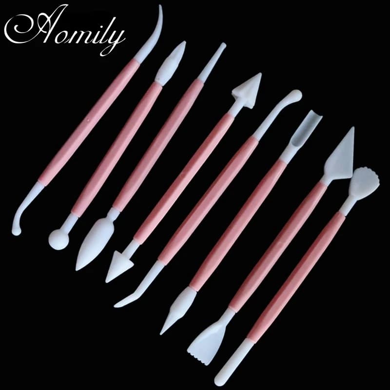 Aomily 8 pz/set scultura doppio zucchero modellazione Cutter Smoother Polymer Clay Mold fondente pasta di gomma Kit di strumenti per decorare