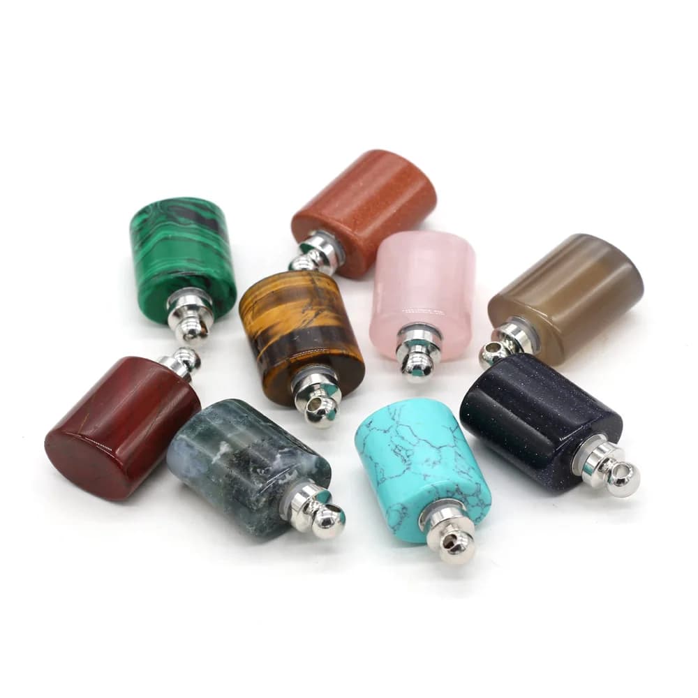 Natural Stone Jewelry Agat Oil Diffuser Fruit Bottle Cilindrical Pendant Essential Oil Diffuser Pendants and Pendants for FAI Jewels