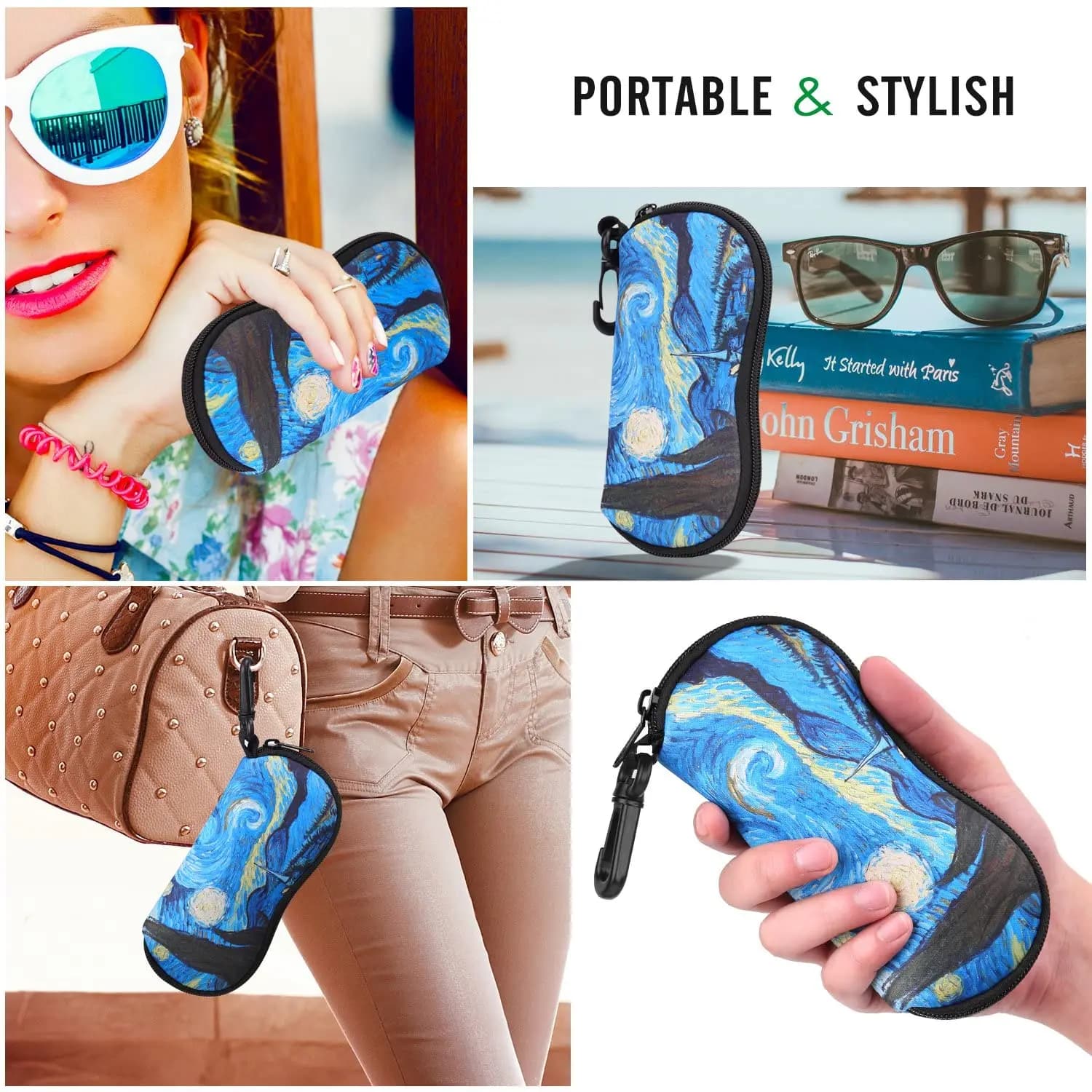 Custodia per Occhiali Stampata in Pelle PU, Porta Occhiali da Sole con Cerniera, Borsa Portatile per Occhiali da Vista Uomo Donna, Custodia Regalo
