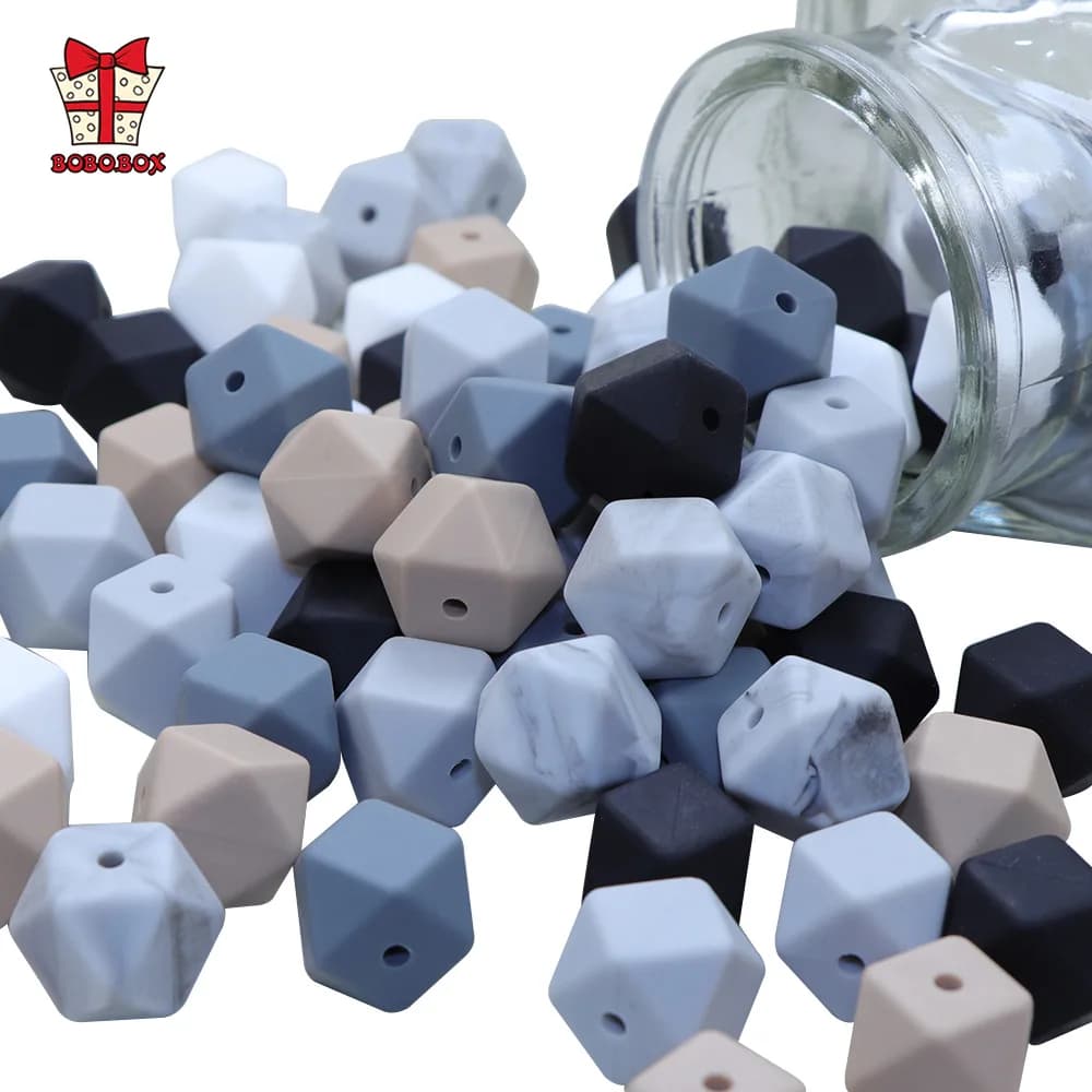 BOBO.BOX 30pcs 14mm perline in Silicone esagonale Food Grade Silicone massaggiagengive BPA Free Baby dentizione ciuccio catena perline pendente