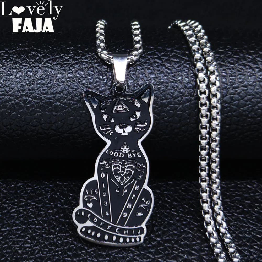 Pagan Wiccan Pentagram Cat collana in acciaio inossidabile uomini/donne collane di stregoneria gioielli Ouija joyas N8110S02