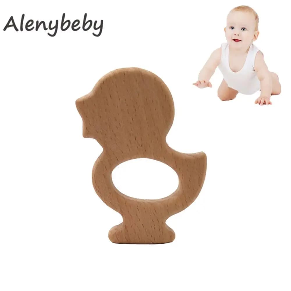 Prodotto per massaggiagengive organico per bambini, anatra in legno di faggio, collana in legno fai da te, pendente, braccialetto da masticare per dentizione sicuro ed ecologico