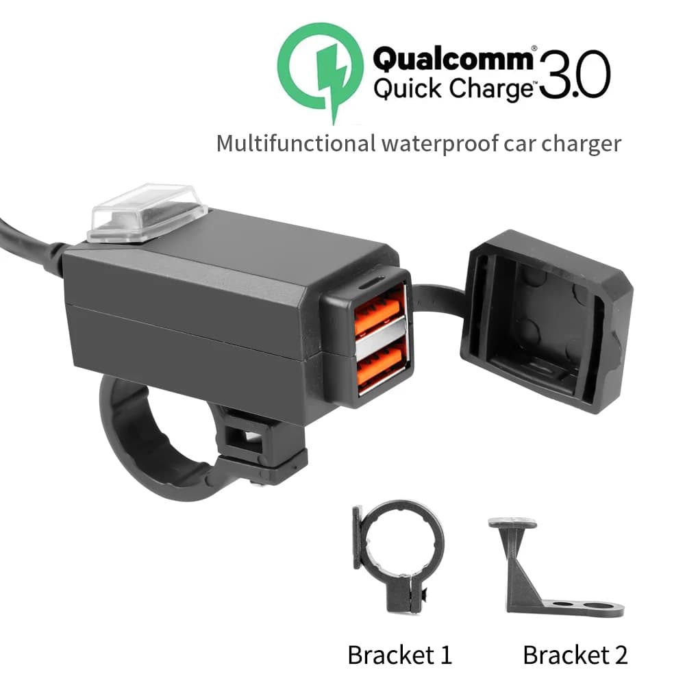 Charger mounted on vehicle for motorcycle USB adapter waterproof Phone 12V Dual USB port Fast charging 3.0 with switch Motorcycle Accessories