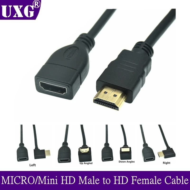 Cavo corto da 15 cm HDMI a HD femmina, adattatore Mini Micro HDMI compatibile con angolo retto a 90 gradi da maschio a HDTV-AF, prolunga 4K