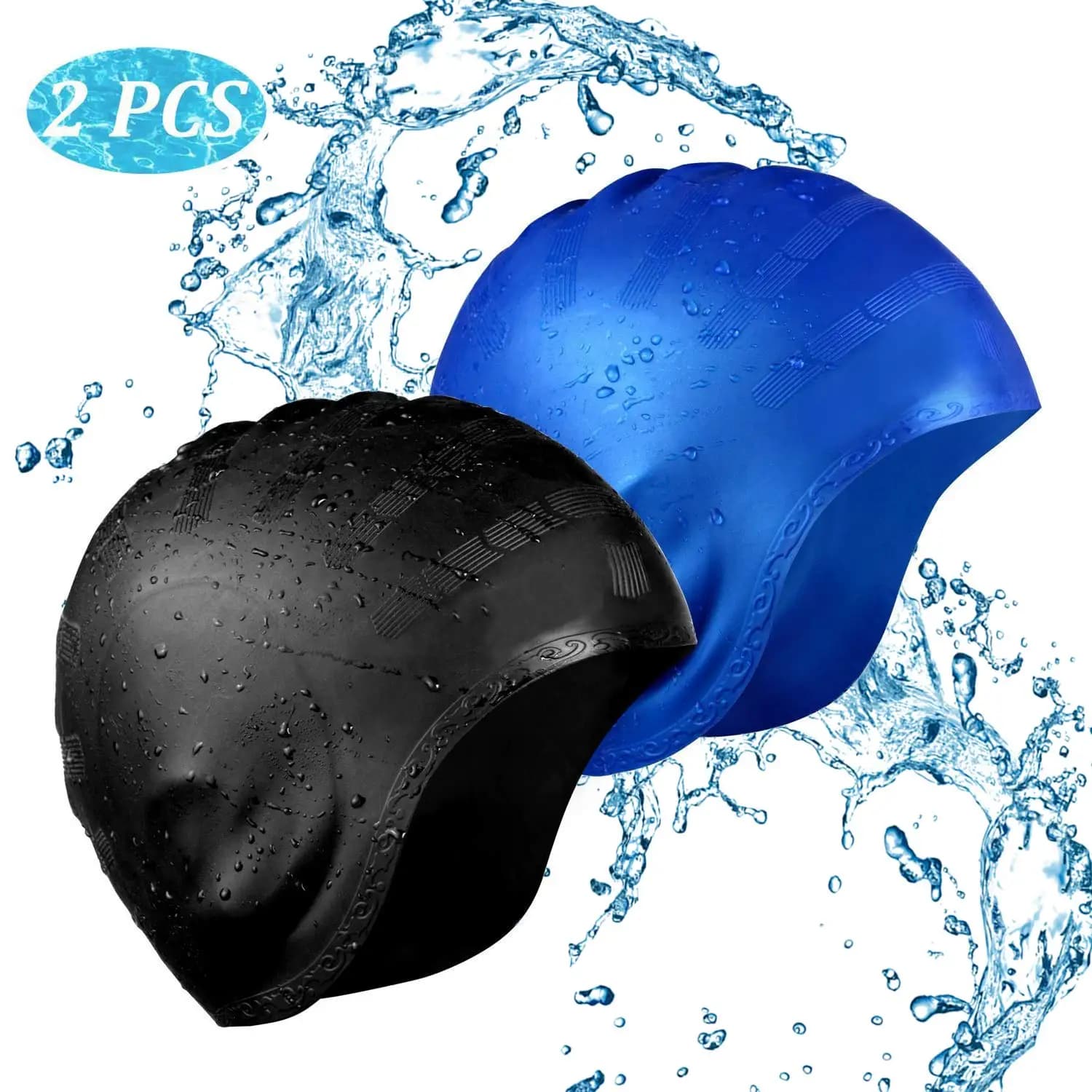 Swimming headphone in pack of 2 waterproof swimming headphones in Silicone pool hat in latex for long hair with ear covers for men adult women