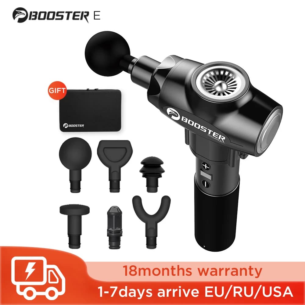 Booster E Massage Gun massager for deep tissues body muscle stimulation therapy pain relief for EMS relaxation of fitness modeling pain