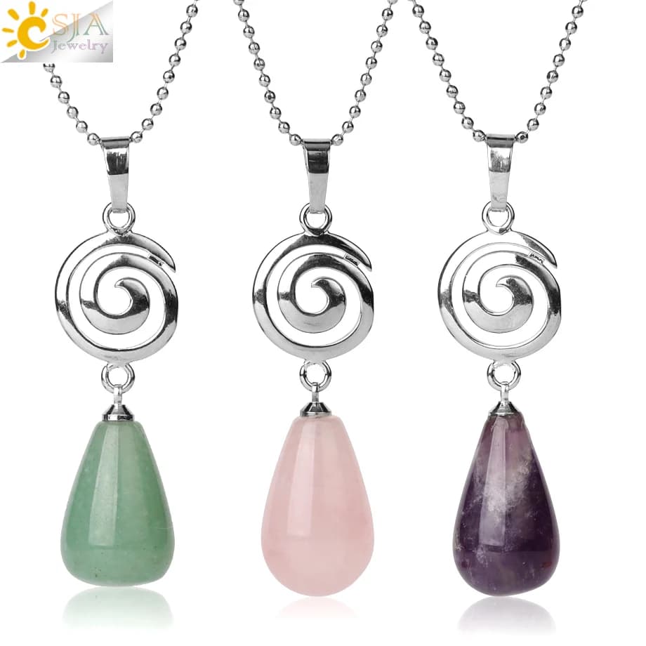 CSJA goccia d'acqua gemma naturale collana con ciondolo a spirale ametista occhio di tigre collana con quarzo in cristallo rosa Chakra G713