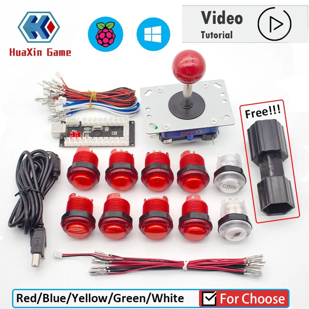 Kit armadio da gioco arcade con strumento di installazione gratuito, pulsante LED, joystick ZIPPYY, codificatore a ritardo zero, USB a PC Raspberry Pi, 5 V