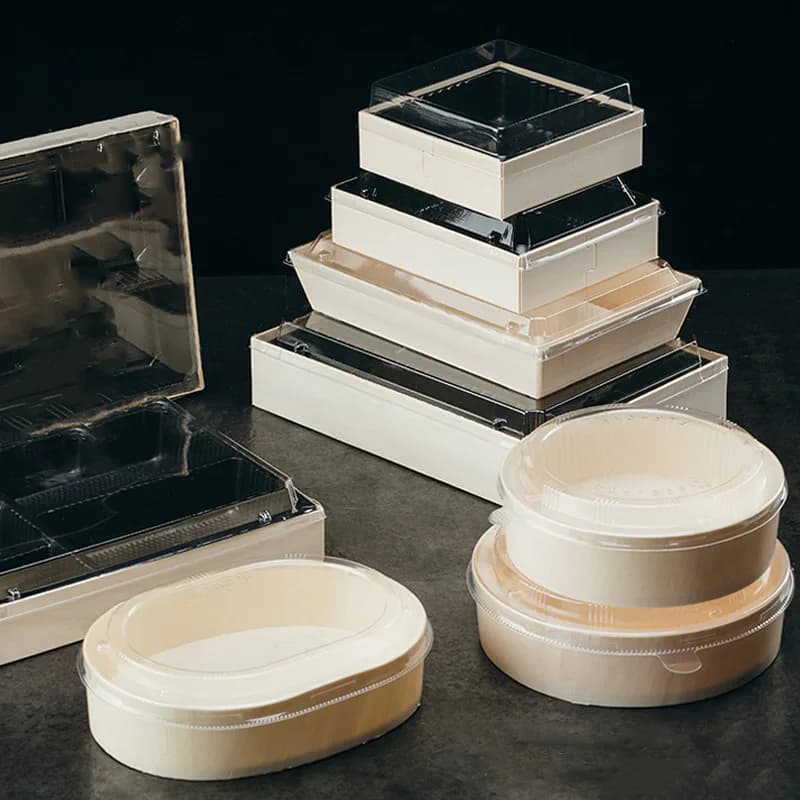 Portapranzo ovale per sushi, portapranzo usa e getta, scatole da dessert in legno, strumento per imballaggio con spada Tempura, stampo per torta di pane con coperchio