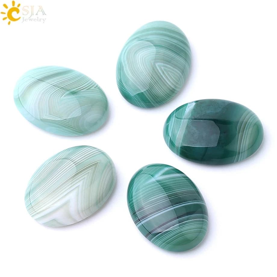 CSJA Pietra Naturale Ovale Vene Verte Agate Cabochon per Donna Uomo Creazione di Gioielli Perline Sparse Anello FAI DA TE Ciondolo Colore Casuale F786