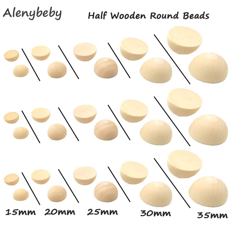Perline rotonde in legno semilavorate Massaggiagengive senza foro Adesivo emisferico con sfera di legno naturale/Patch Cabochon Fascino Risultati dei gioielli