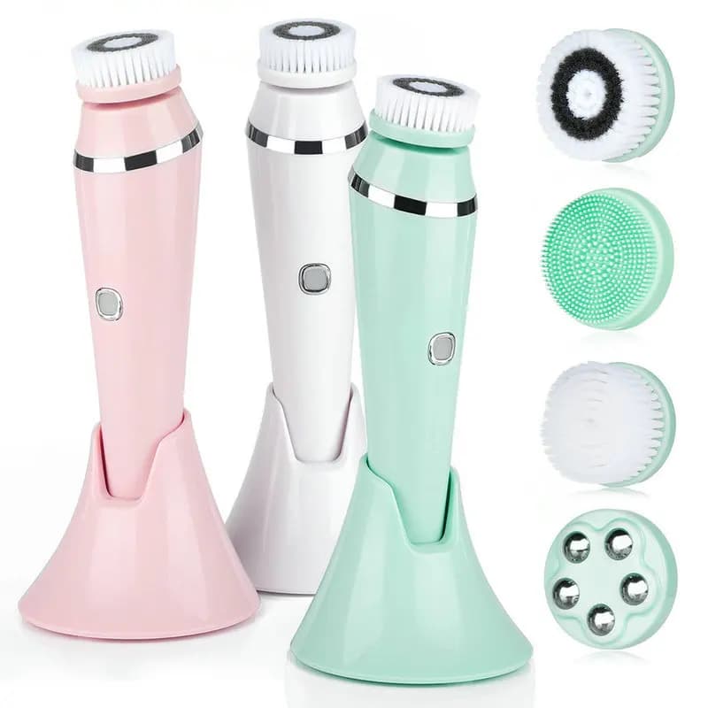 4 in 1 Electric Brush for Face Cleaning Rechargeable Waterproof Spin Sonic Exfoliating Scrubber for Face Detergent Skin Care Machine