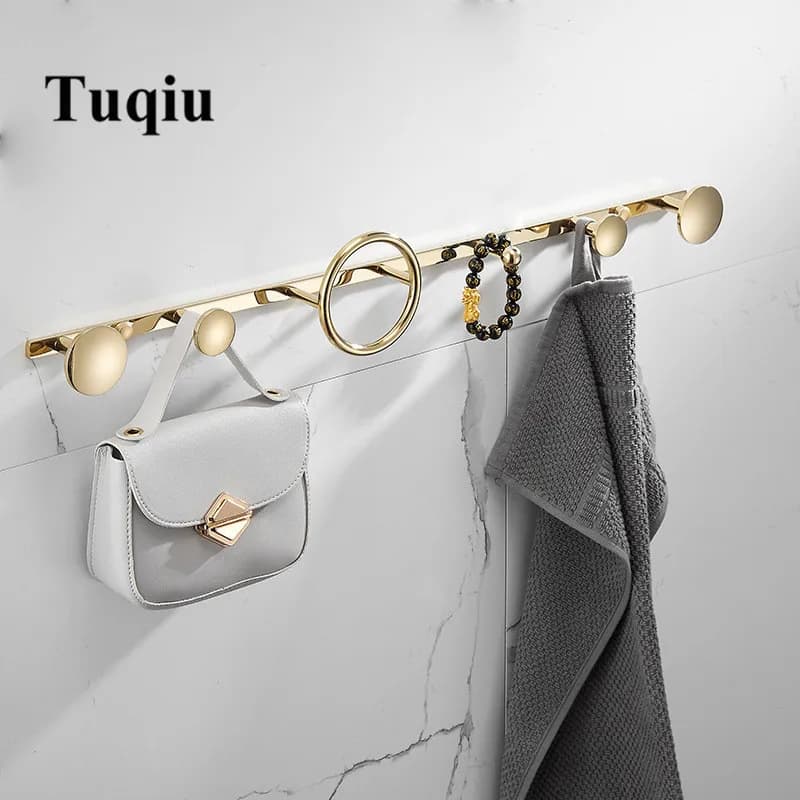 Tuqiu Bathrobe Hook Dresses Gold coat hanger Hat hook Black and golden colored sparkle bath brass bath brass bath set of bathroom accessories Kitchen hanger
