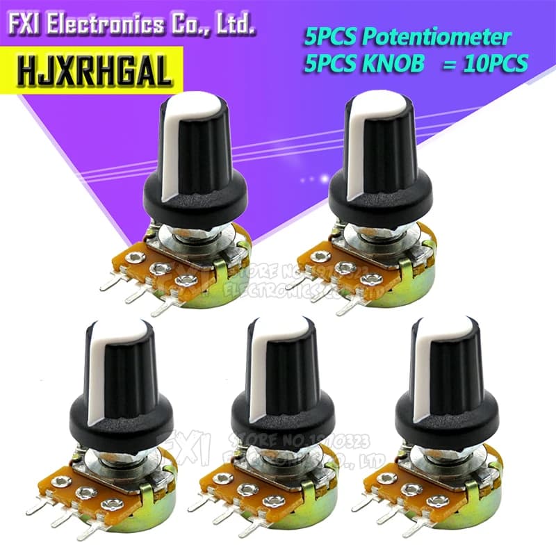 5 set di WH148 1K 10K 20K 50K 100K 500K Ohm 15 millimetri 3 Pin lineare del Cono Rotativo Potenziometro Resistenza per Arduino con AG2 White cap
