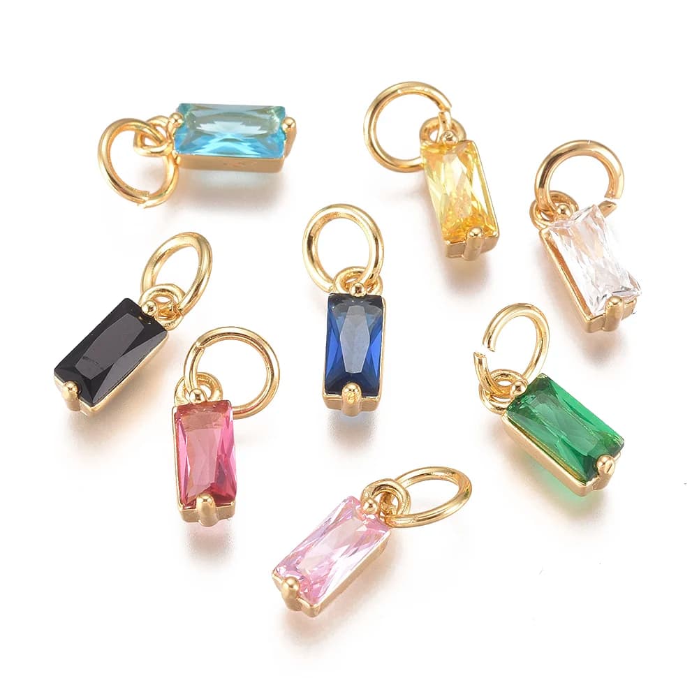 20Pcs Brass Micro Pave Cubic Zirconia Charms Rectangle Birthstone Pendants for Jewelry Making Supplies DIY Earrings Necklace