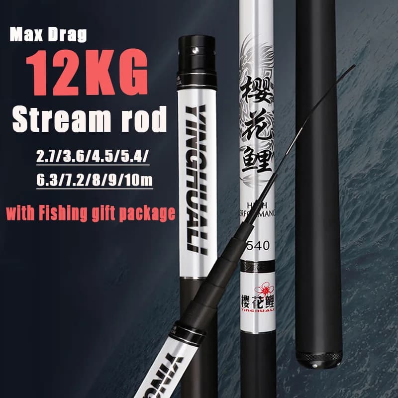 28 tune stream rod set superhard 46T canna da pesca telescopica da viaggio in carbonio 6.3m 8m 9m 10m lungo canna da carpa max drag 12kg canna a mano