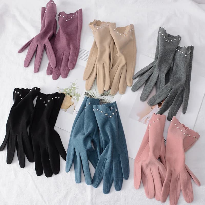 Autunno Inverno Donna Touch Screen Mantieni caldi Guanti Sezione sottile Perla Simpatico adorabile Morbido ed elegante Guanti da ciclismo