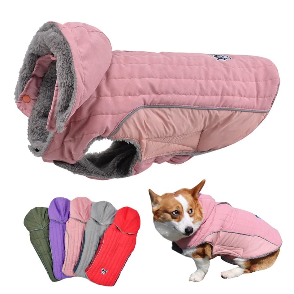 Vestiti invernali per cani Pile spesso Abbigliamento caldo per cani Giacca invernale per cani Cappotto trapuntato per pancia regolabile riflettente Cappuccio rimovibile