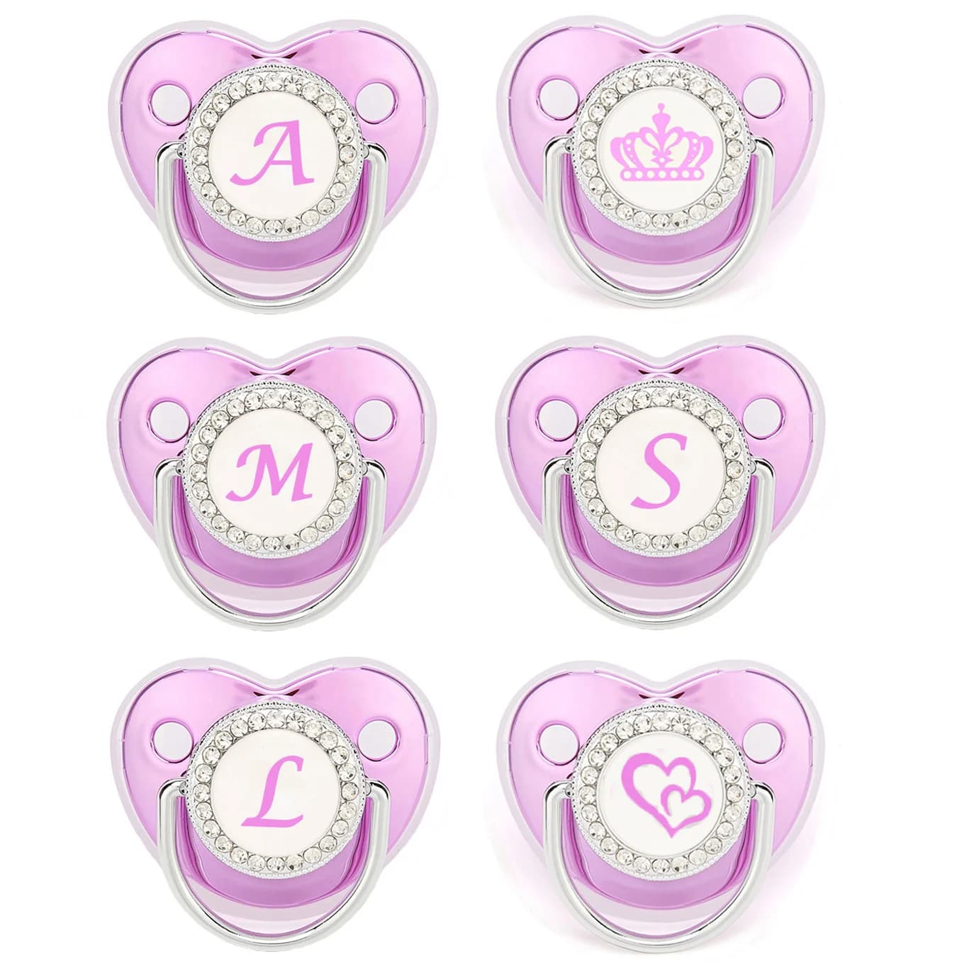 Ciuccio viola metallizzato con coperchio Ciuccio in silicone senza BPA Nome Lettera iniziale Massaggiagengive fittizio Baby Shower Regali per neonati