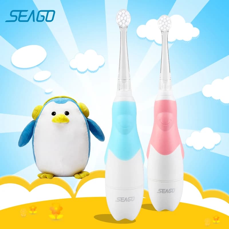 Seago Spazzolino Da Denti Elettrico Adatto per 0-3 anni Del Bambino di Sicurezza Della Batteria Automatico spazzola I Denti Bianco Impermeabile HA CONDOTTO LA Luce Regalo