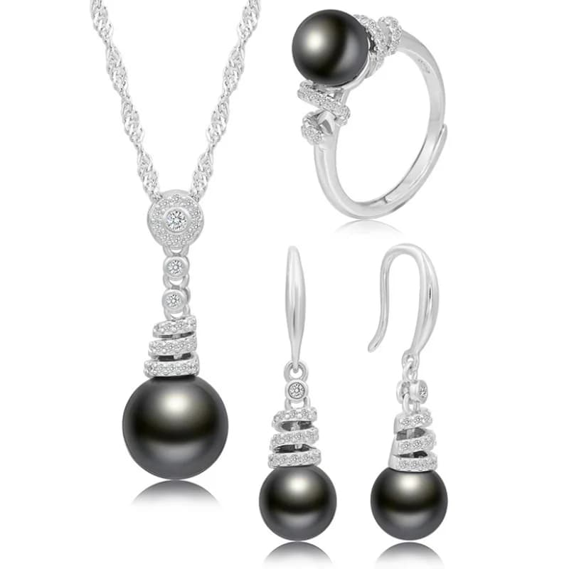 MeiBaPJ Spiral Shaped Fashion Jewelry Set Sterling 925 Sterling Silver Earrings with Natural Black Pearl Pendant Wedding Jewelry for Women