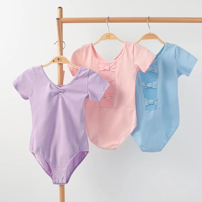 Body da balletto per ragazza Manica corta con fiocco in rete Patchwork Body per bambina Balletto Danza con gonna Ginnastica Dancewear
