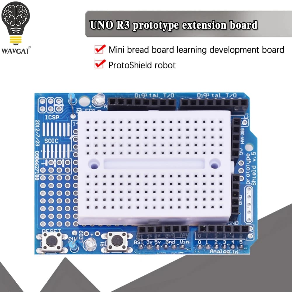 A Proto Shield prototype expansion board with SYB-170 mini bread board based on ARDUINO UNO ProtoShield