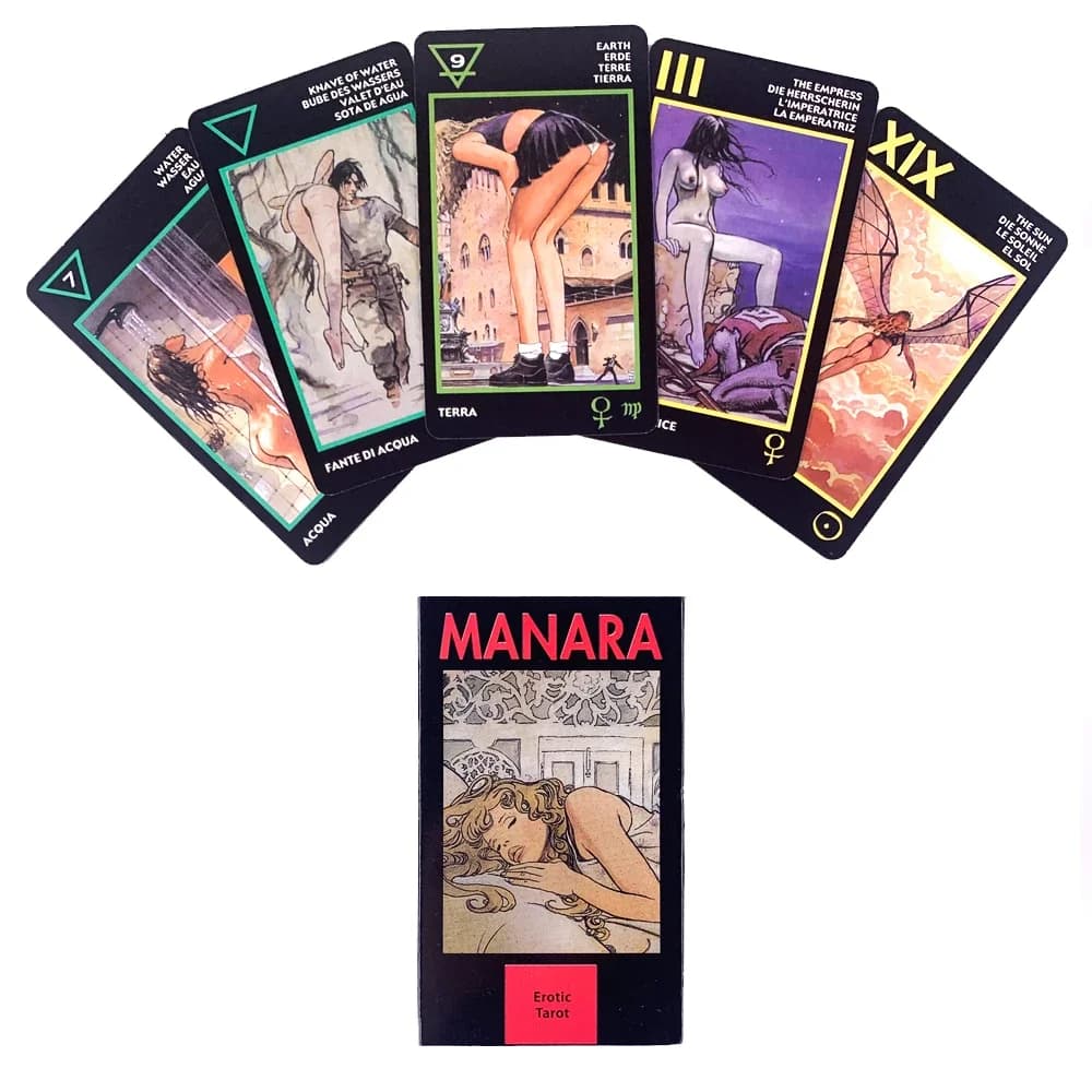 Tarocchi di Manara in versione inglese, Oracolo, divinazione, destino, gioco da tavolo, carte da gioco con manuale PDF
